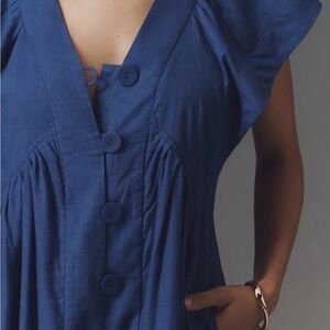 Anthropologie Royal Blue Button Midi Dress